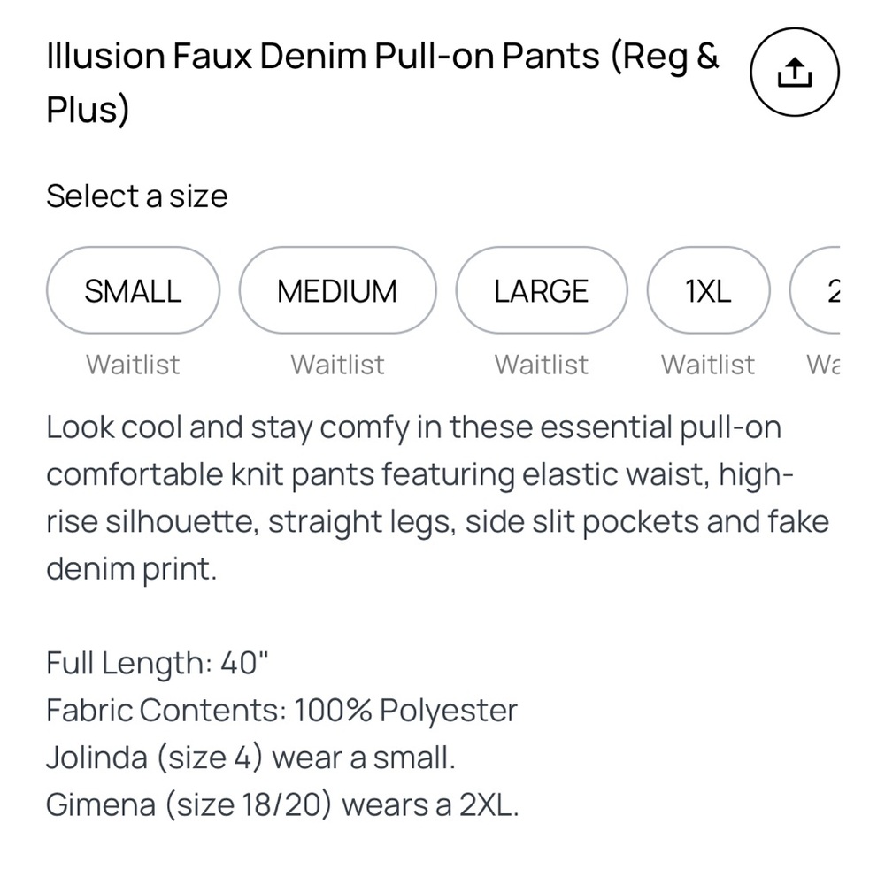 Illusion Faux Denim Pull-on Pants